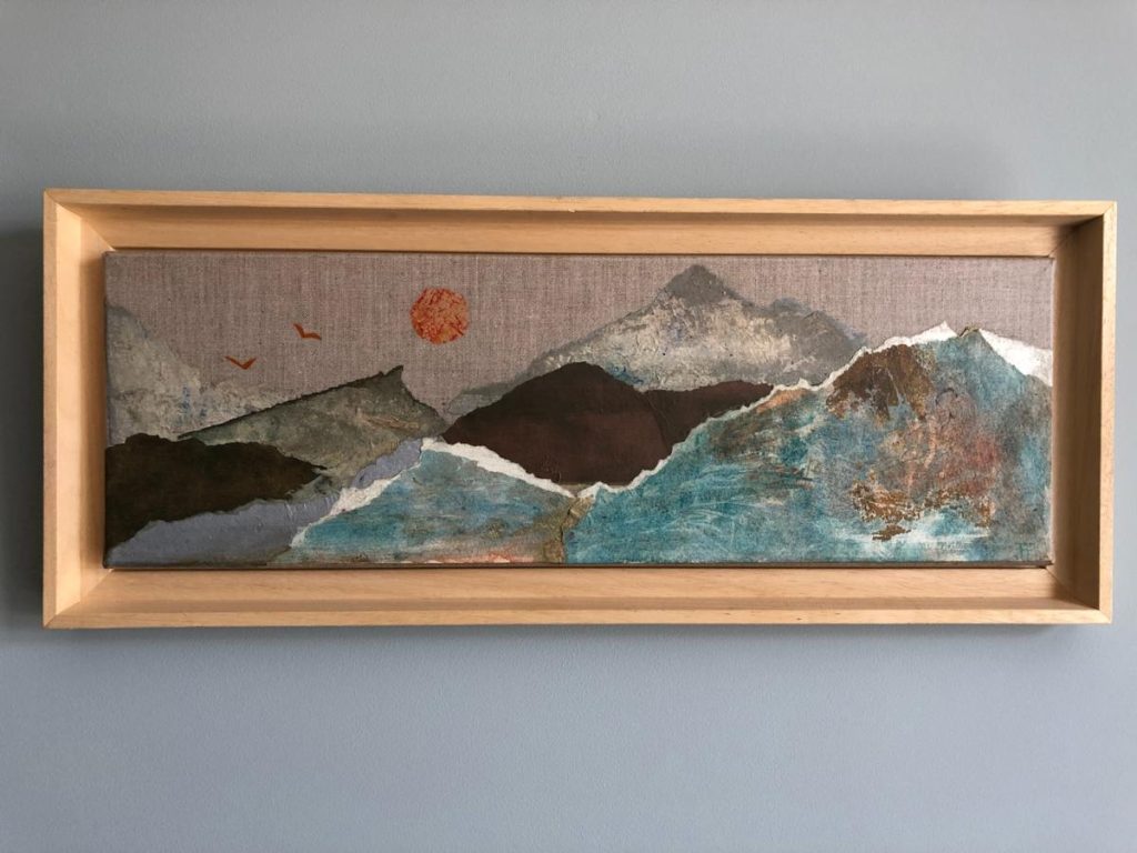 Outer Worlds 27x67 Watercolour 0n Torn Nepalise Italian French papers Maroufer on canvas