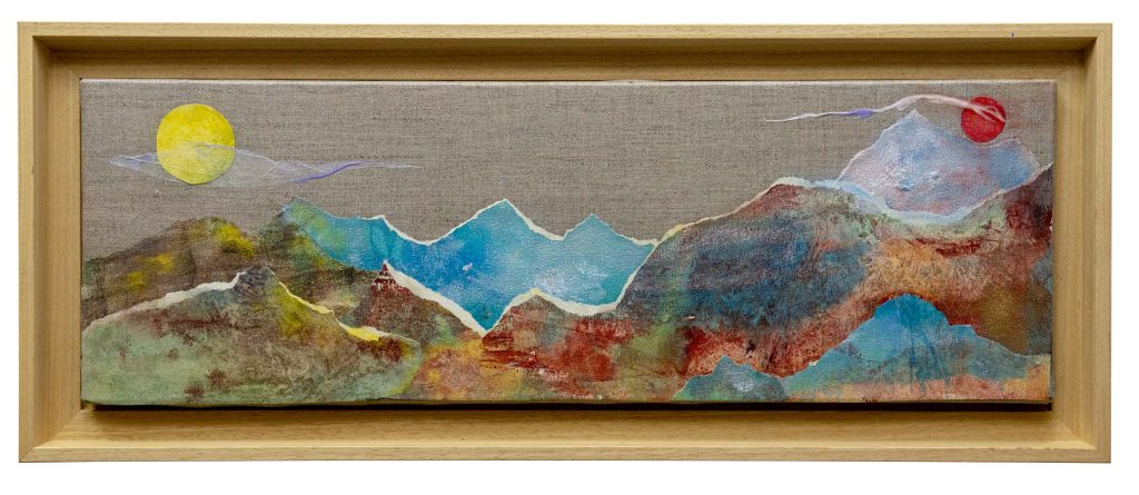 Outer Worlds 27x67cm Watercolour on Torn Japanese French papers maroufler on canvas